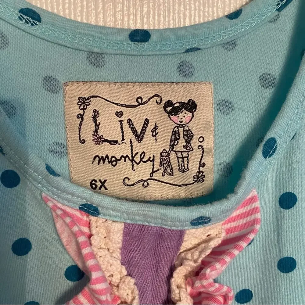 Liv & Monkey Dress Girls Size 6X  Spring knit lace trim Ruffles 6X